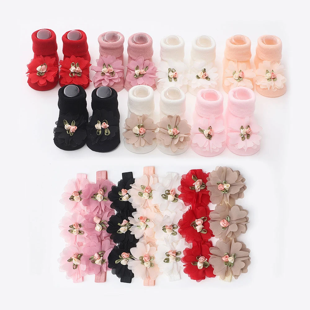 Juego calcetines algodón suave para bebé – Pack floral