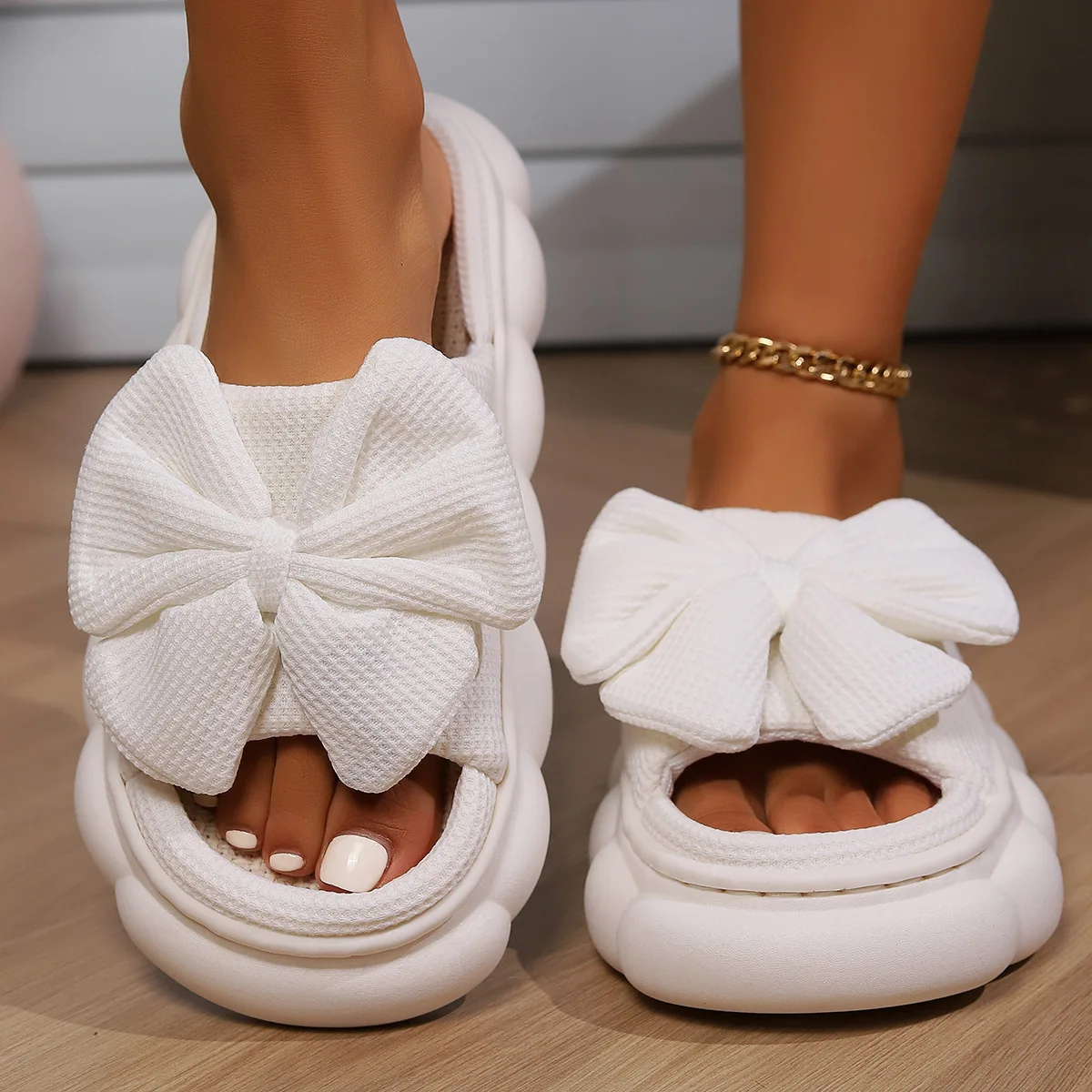 Zapatillas de casa en lino y algodón con lazo grande antideslizante - imagen 2