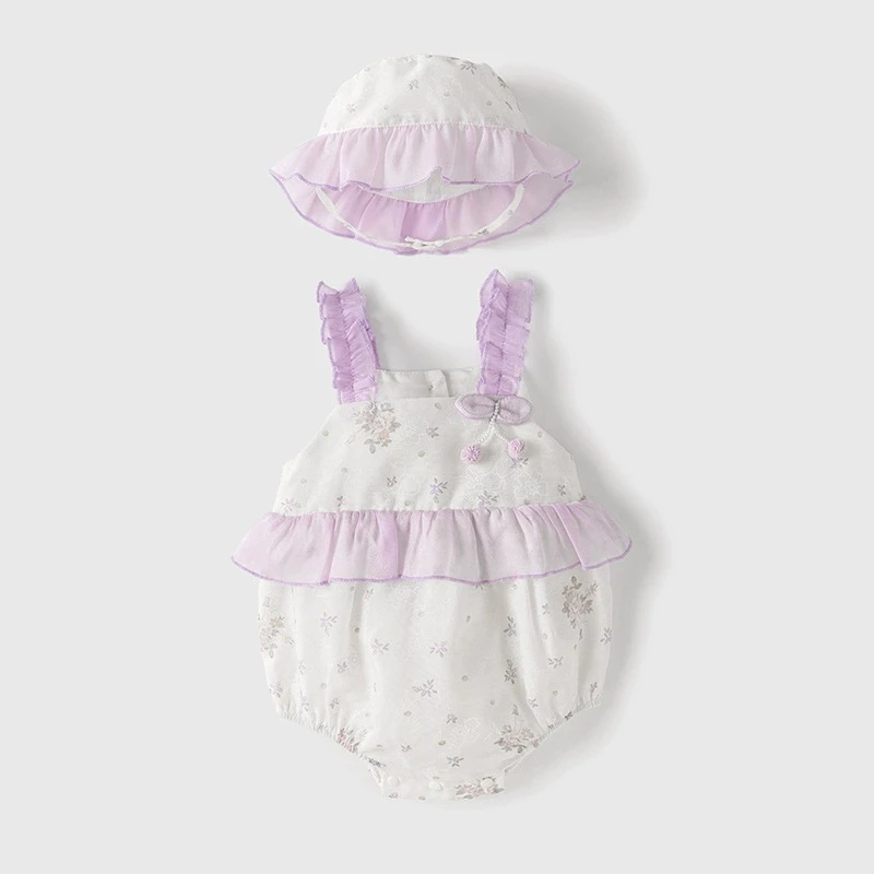 Vestido veraniego para niña de algodón floral con sombrero incluido - imagen 3