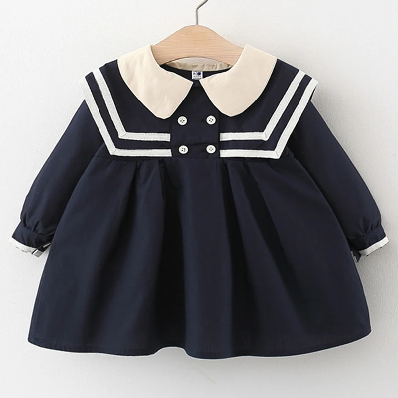 Vestido de algodón manga larga para niña, primavera y otoño
