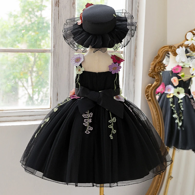 Vestido de niña princesa de gasa esponjosa con sombrero - imagen 4