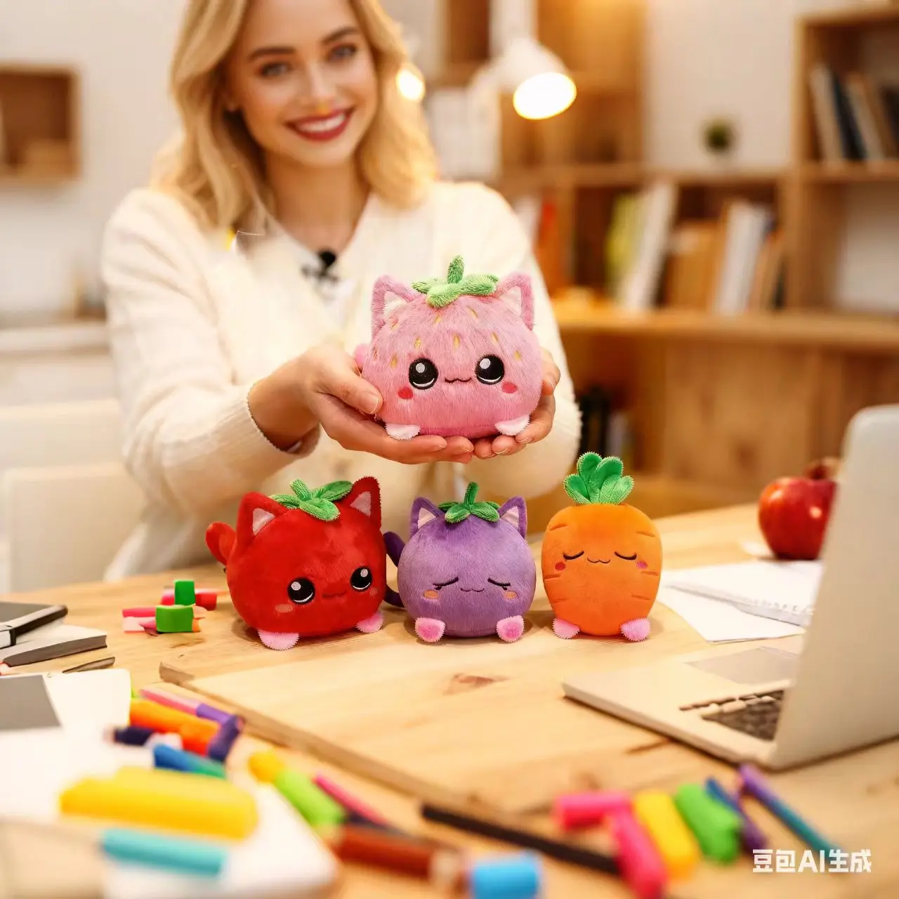 Peluche gatito fresa Kawaii rosa suave decorativo - imagen 5