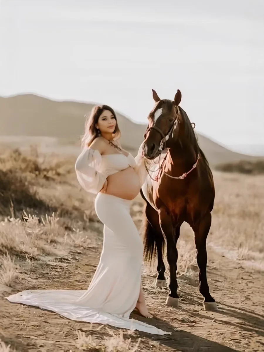 Vestido de premamá elegante con hombros descubiertos para fotos - imagen 3