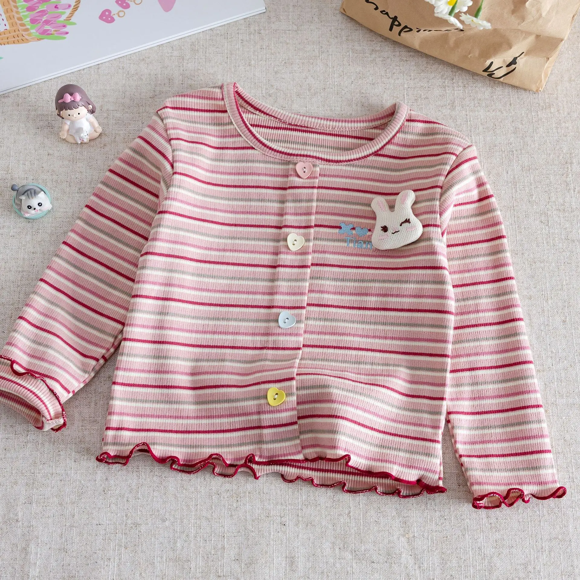Camiseta de manga larga para niña conejito de otoño, suave - imagen 2
