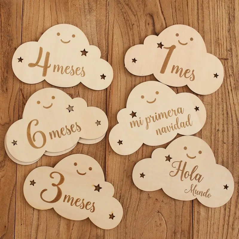 Tarjetas de madera nube para recién nacido – Set recuerdo - imagen 2
