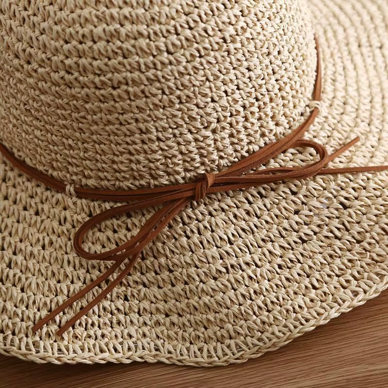 Sombrero de paja Dayan plegable con lazo transpirable para playa - imagen 5