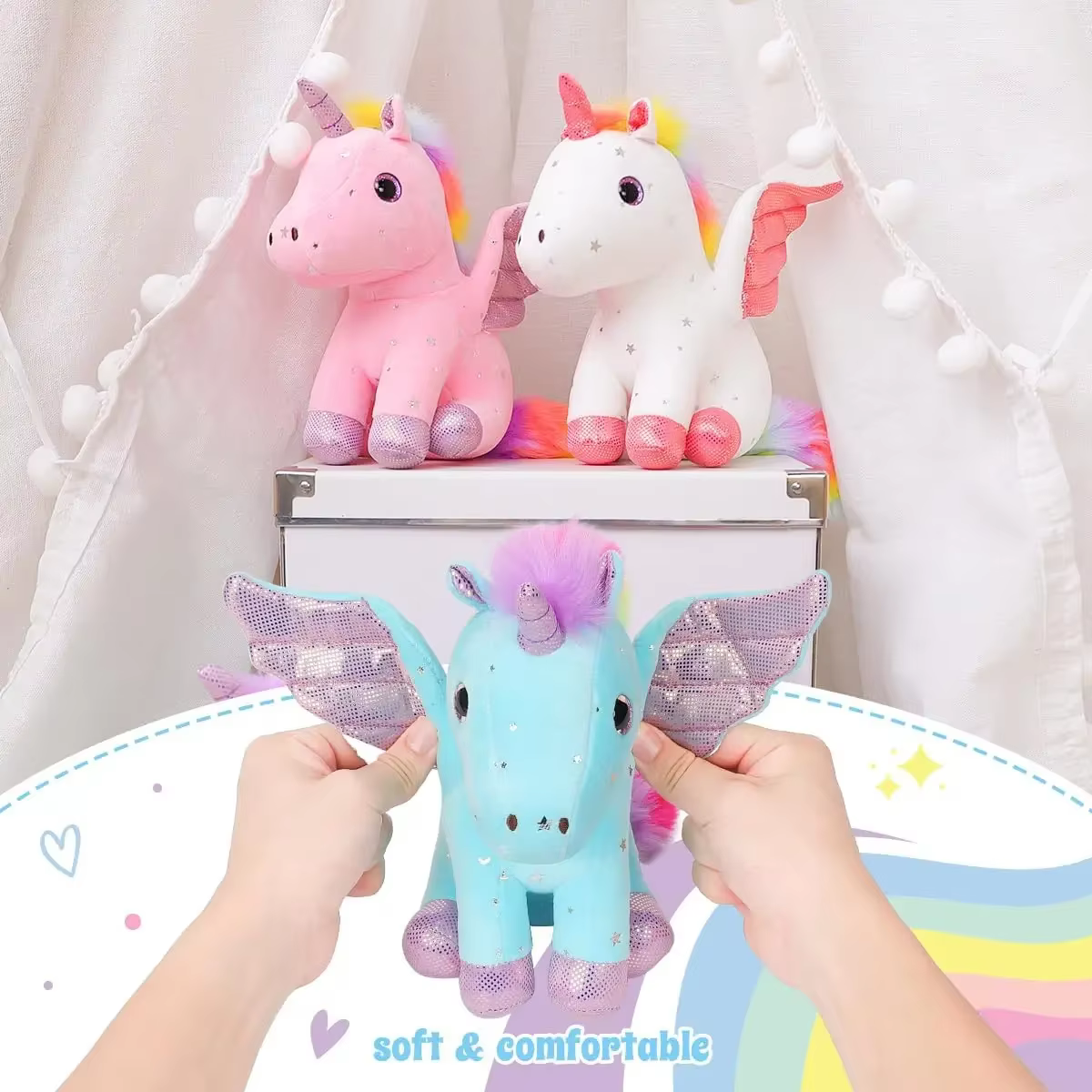 Peluche unicornio listo para restaurar tras el embalaje