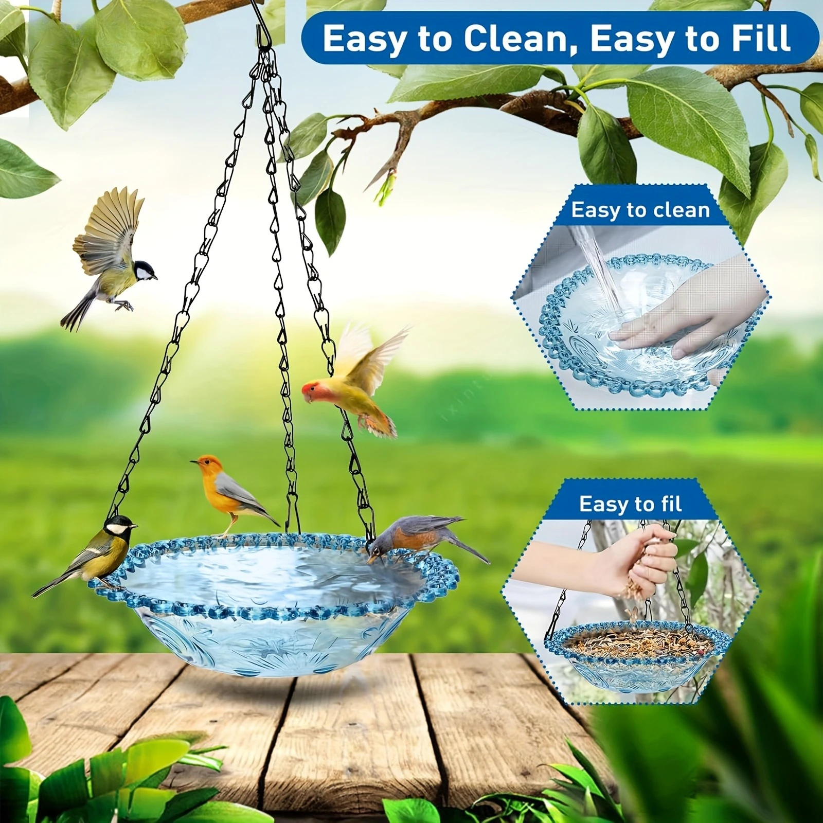 Comedero y bebedero colgante para loros con baño de jardín - imagen 5