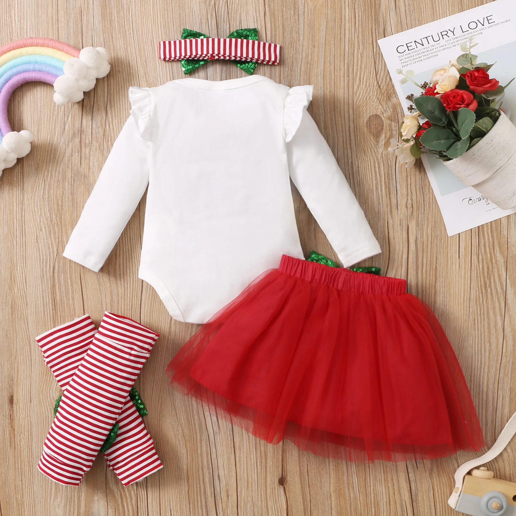 Conjunto Navidad bebé niña: pelele, falda malla, calcetines y diadema - imagen 2