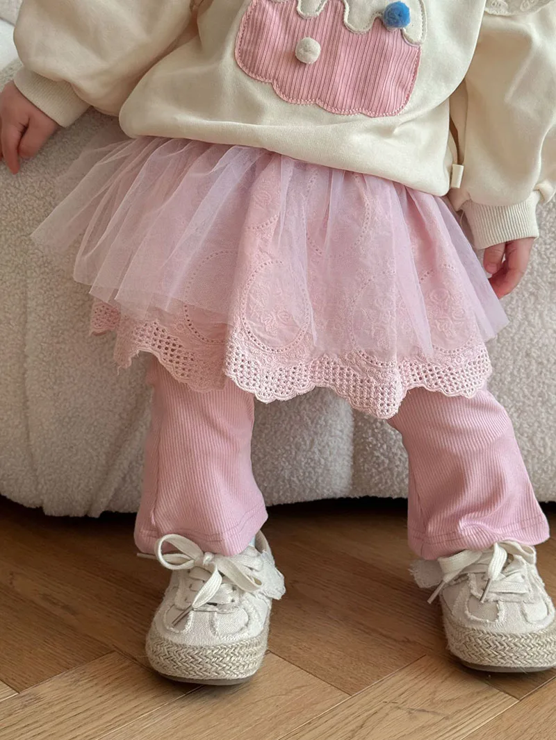 MILANCEL Leggings con falda de malla para niñas – Otoño, color sólido - imagen 5