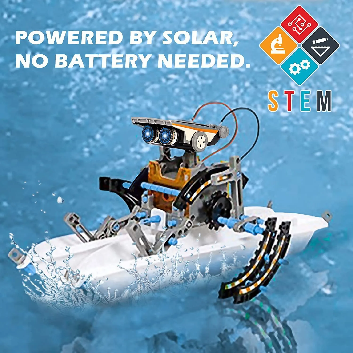 Robot solar armado sobre pasto