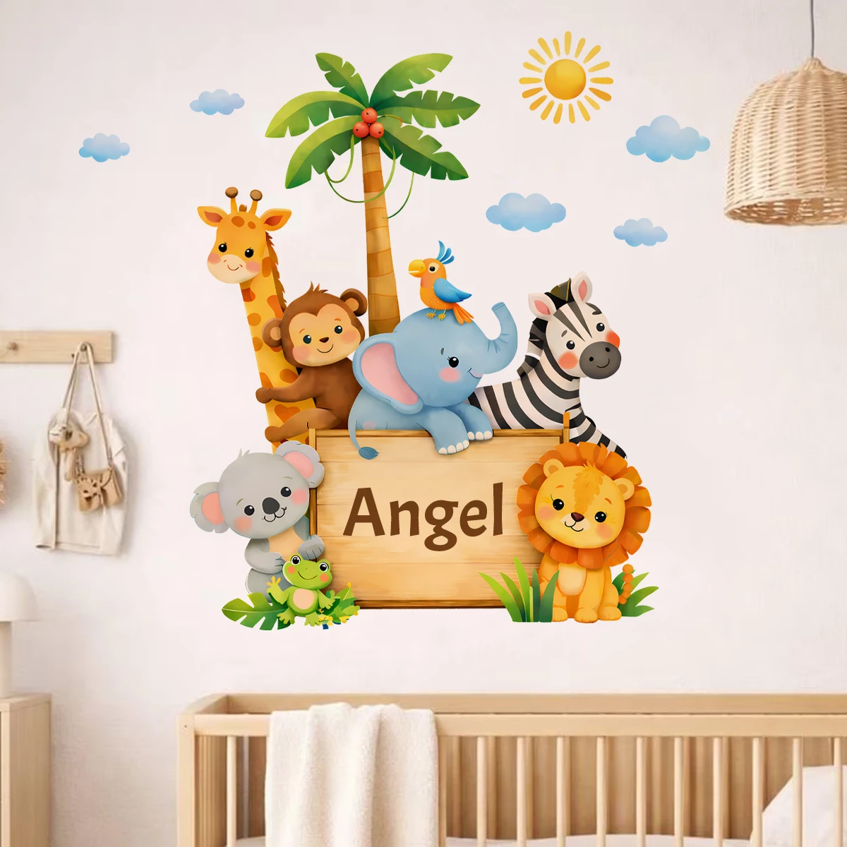 Pegatinas de pared animales selva desmontables con nombre para bebé - imagen 5