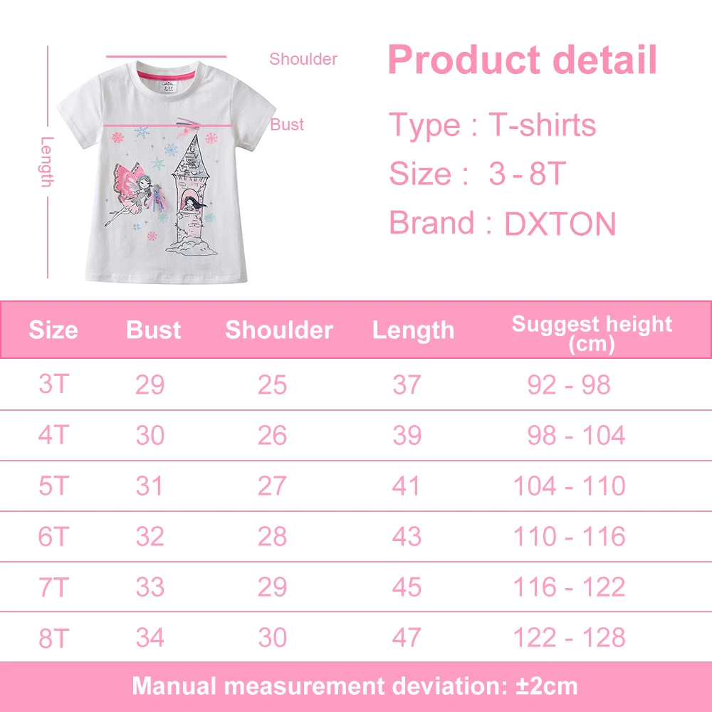 DXTON Camiseta de manga corta de algodón para niñas estampada - imagen 5