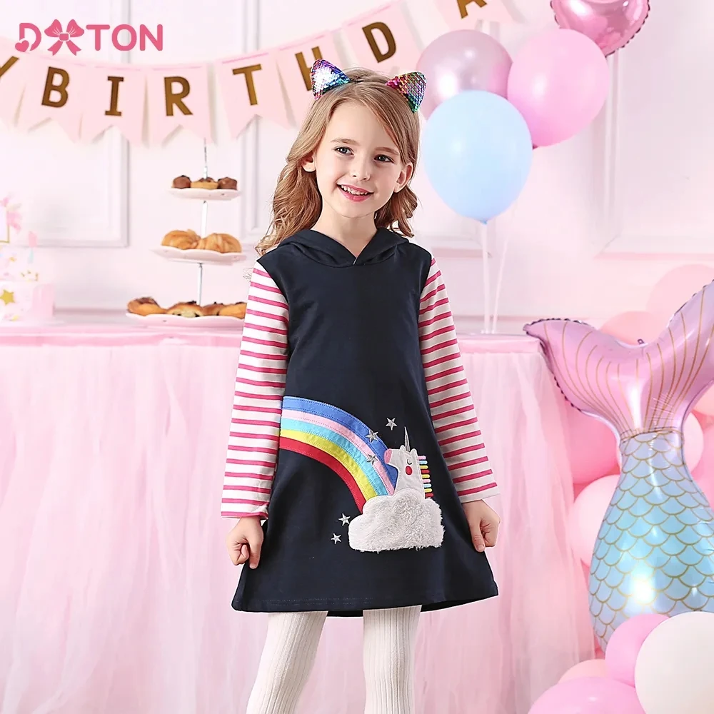 DXTON vestido con capucha a rayas para niña de algodón arcoíris - imagen 5