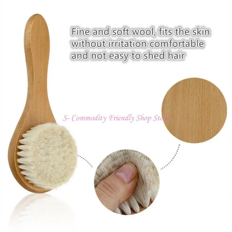 Cepillo de bebé de madera redondo para masaje del cuero cabelludo - imagen 4