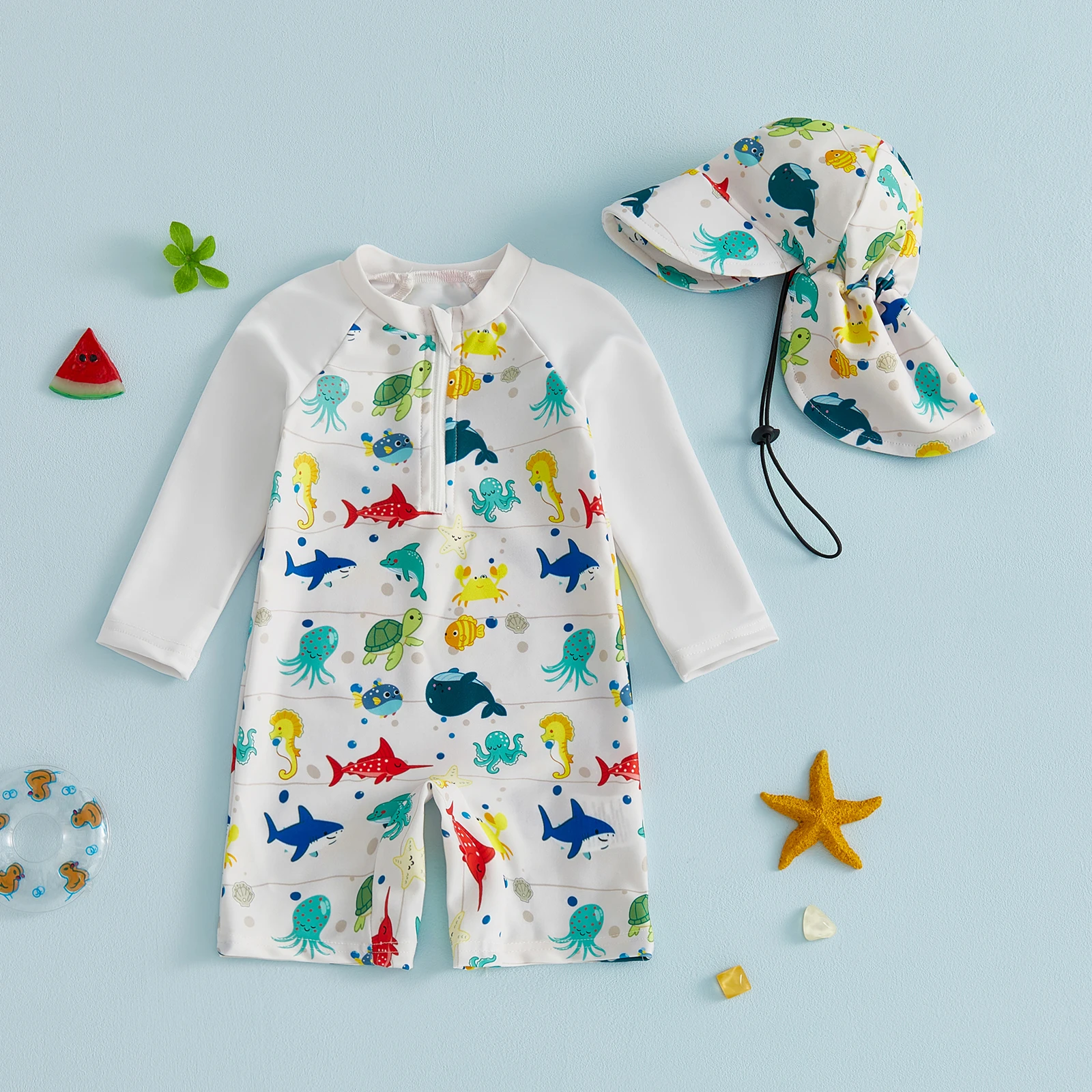 Traje de baño infantil dos piezas protección solar con gorro marino - imagen 5