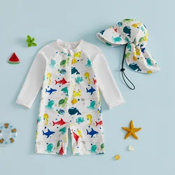 Traje de baño infantil dos piezas protección solar con gorro marino
