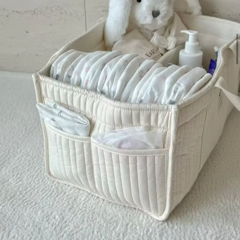 Cesta organizadora plegable con bolsillos para pañales y biberones - imagen 5