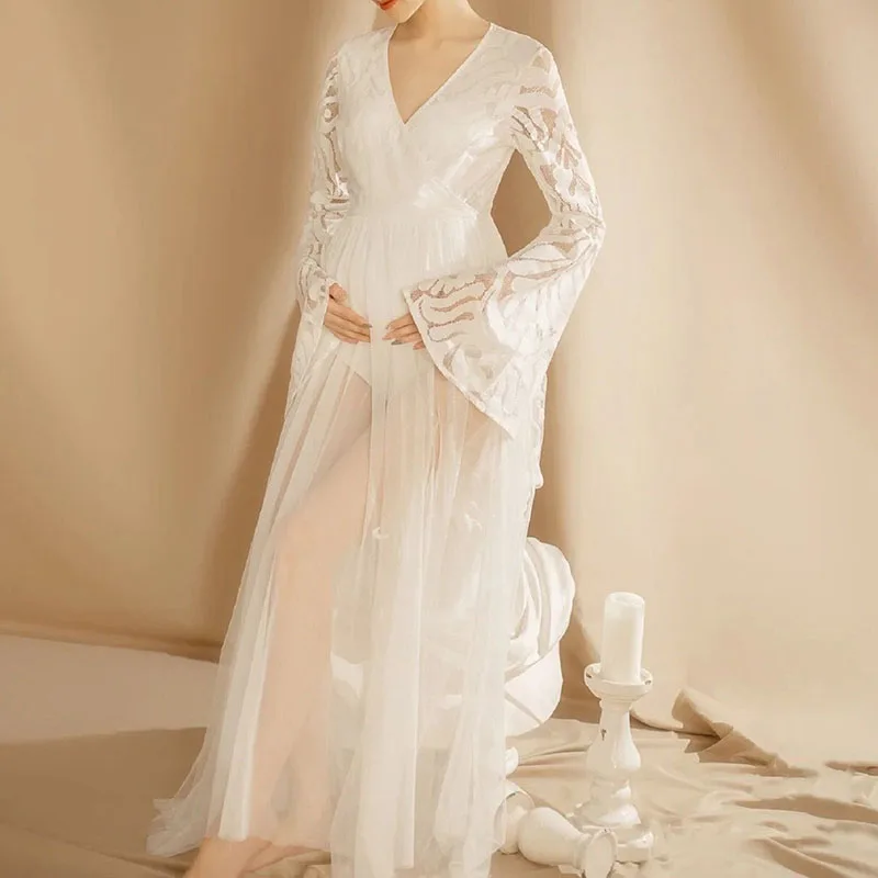 Vestido largo de tul ideal para fotografía de embarazo