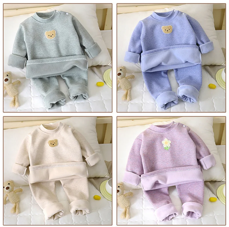 Conjuntos de lana para niños de invierno, pijama de casa grueso - imagen 4