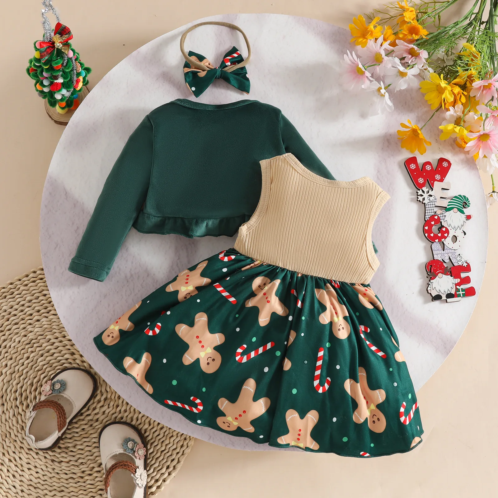 Vestido y cárdigan de Navidad para niña – Terciopelo con diadema