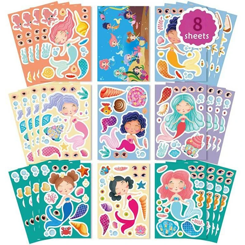 Pegatinas sirena y princesa kawaii para niños – Set de 8 unidades