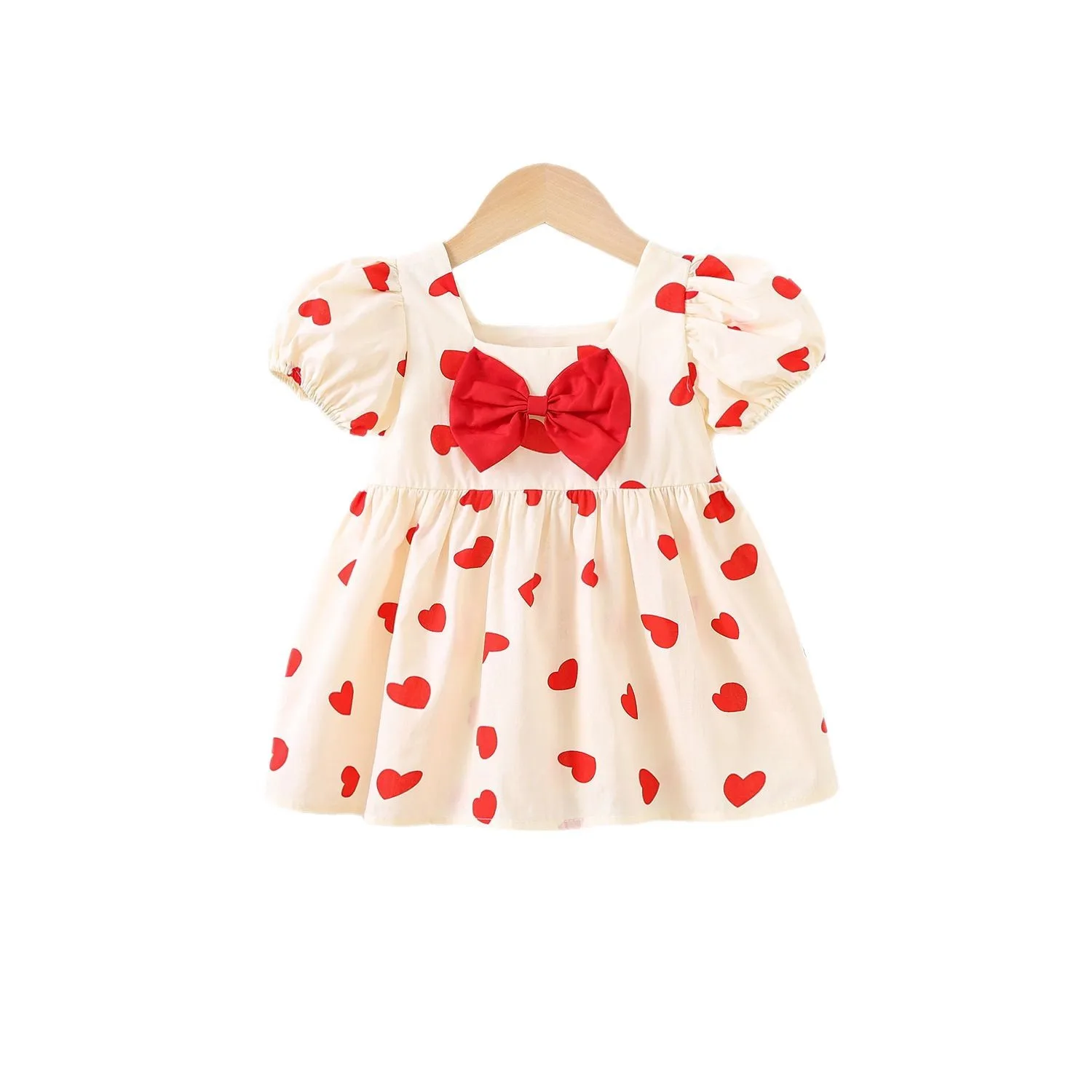 Vestido manga corta niños estilo coreano con cuello cuadrado lazo - imagen 4