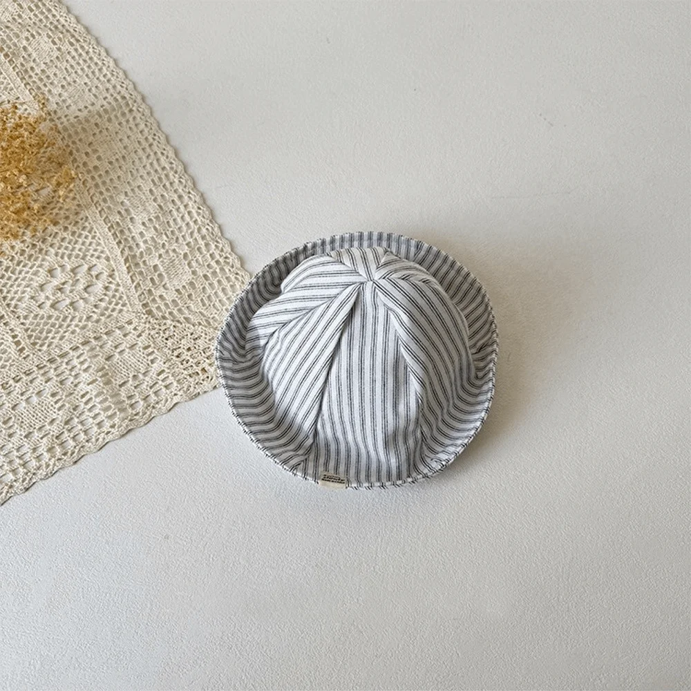 Gorro panamá de algodón para bebé con rayas suaves y visera