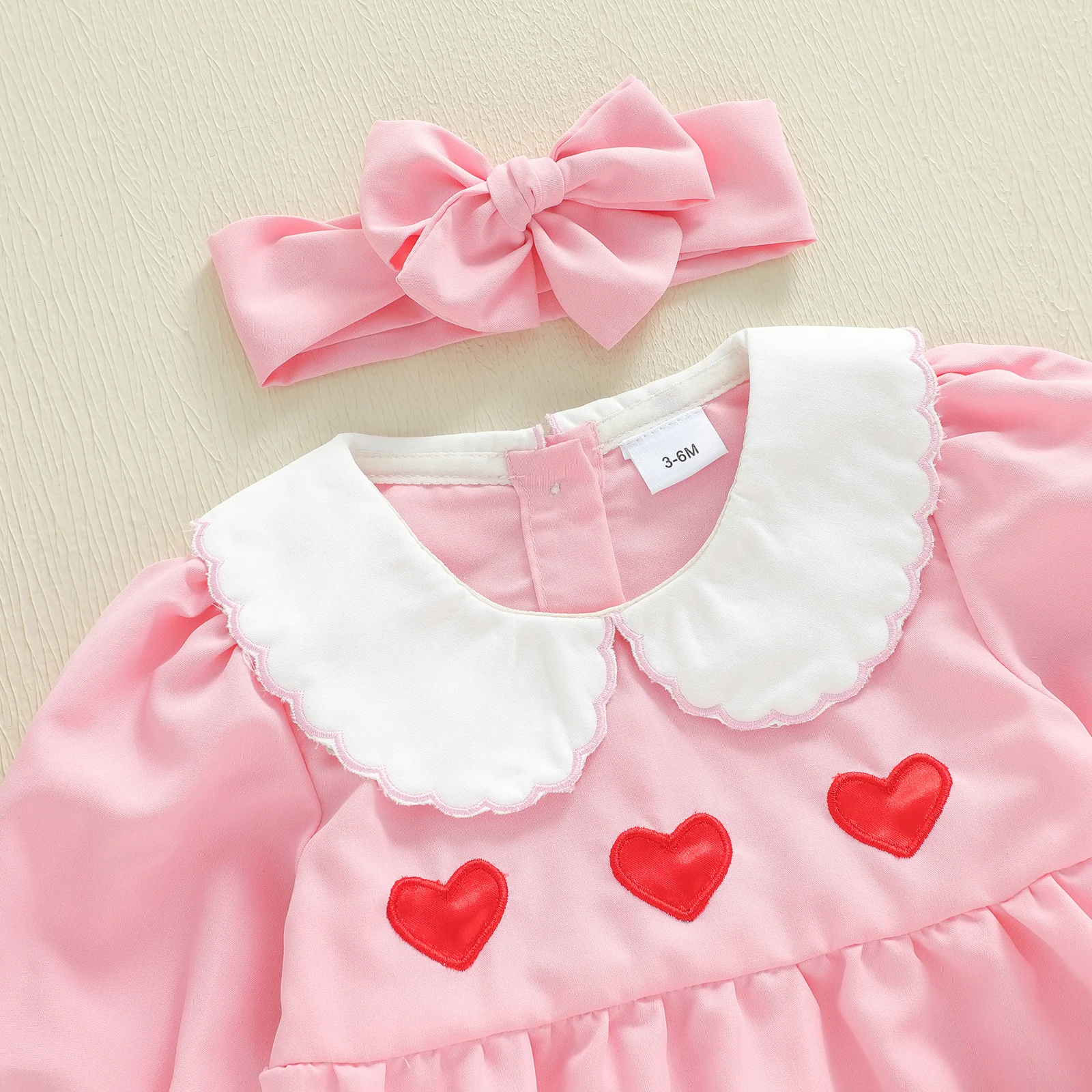 Tregren Pelele bebé niña manga larga San Valentín con corazón bordado - imagen 4
