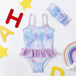 Traje de baño una pieza niña estampado sirena con volantes para playa