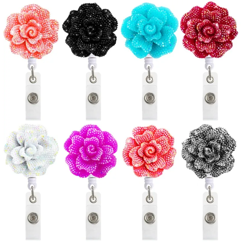 Carrete retractil infantil para insignia con flor de resina brillante - imagen 4