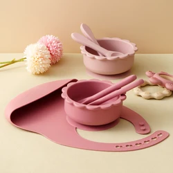 Set de vajilla silicona - Cuenco león con cubiertos para bebé
