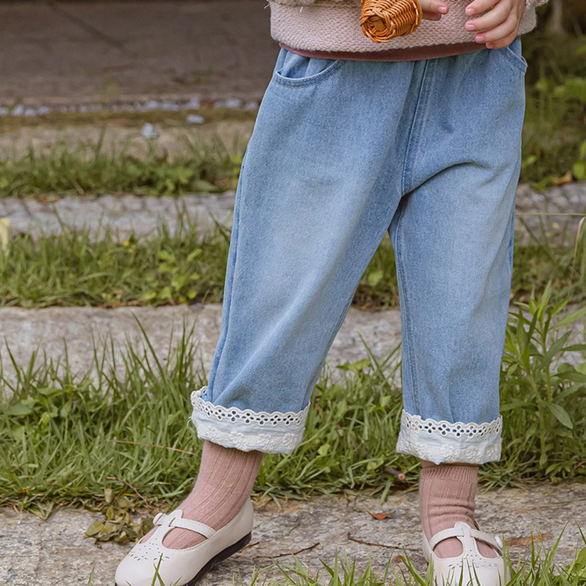 Pantalones vaqueros harem de encaje para niñas – cintura elástica - imagen 2