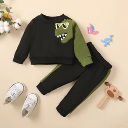 Conjunto bebé 3-24 meses: suéter negro con dinosaurio y pantalón