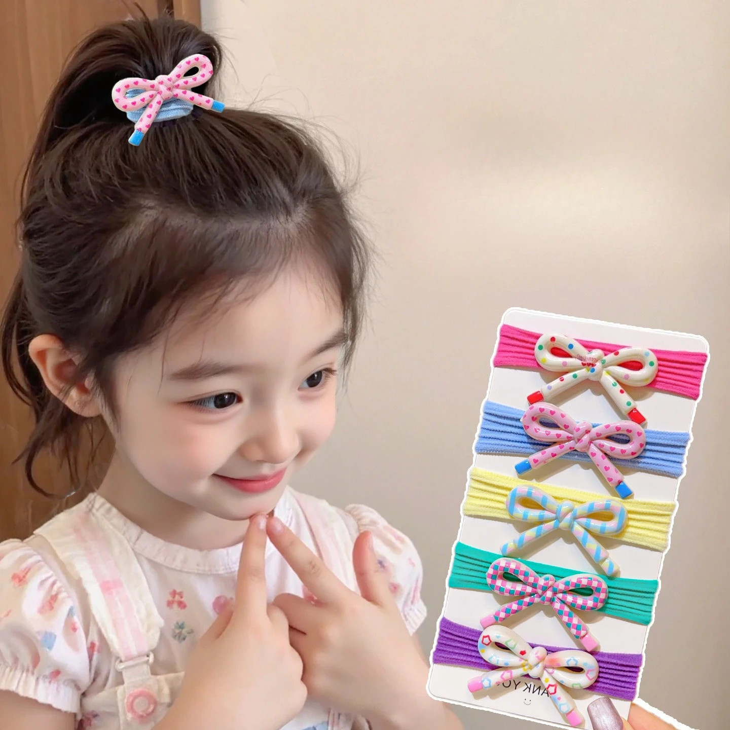 Diademas con lazo para niñas en color caramelo, elástico cómodo - imagen 4