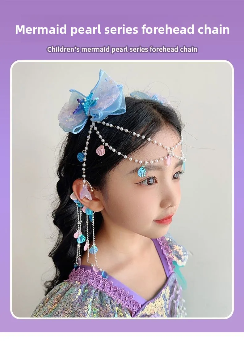 Accesorios de sirena para niña: cadena, pinzas y orejeras