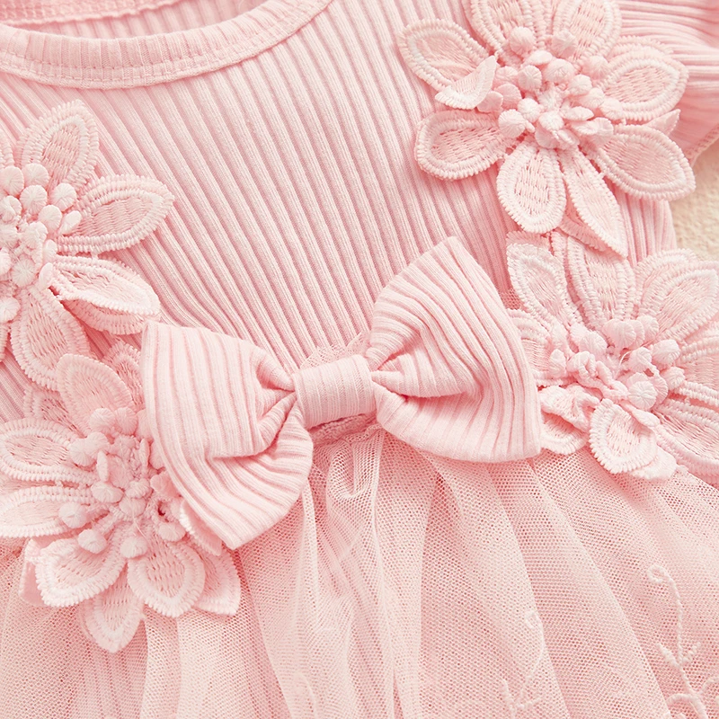 Pelele para niña recién nacida – Vestido de encaje con volantes y diadema - imagen 4