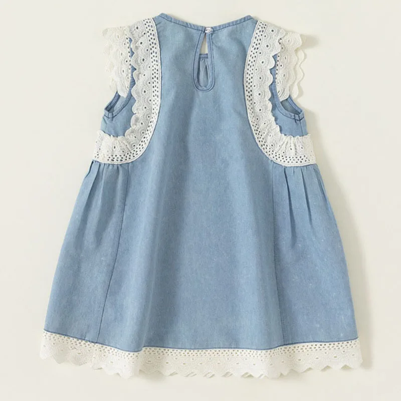 Vestido de niña sin mangas con encaje y falda vaquera de verano - imagen 4
