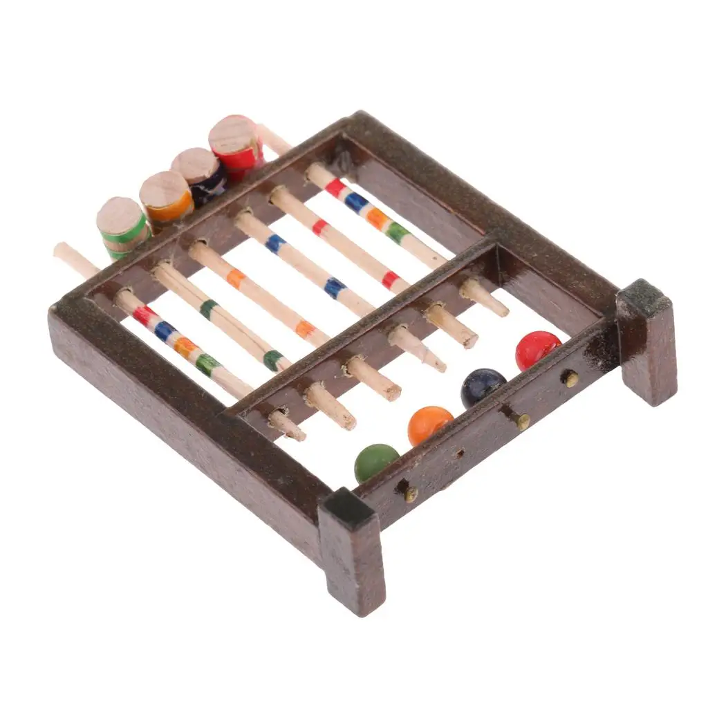 Mini juego de croquet de madera para casa de muñecas - imagen 4