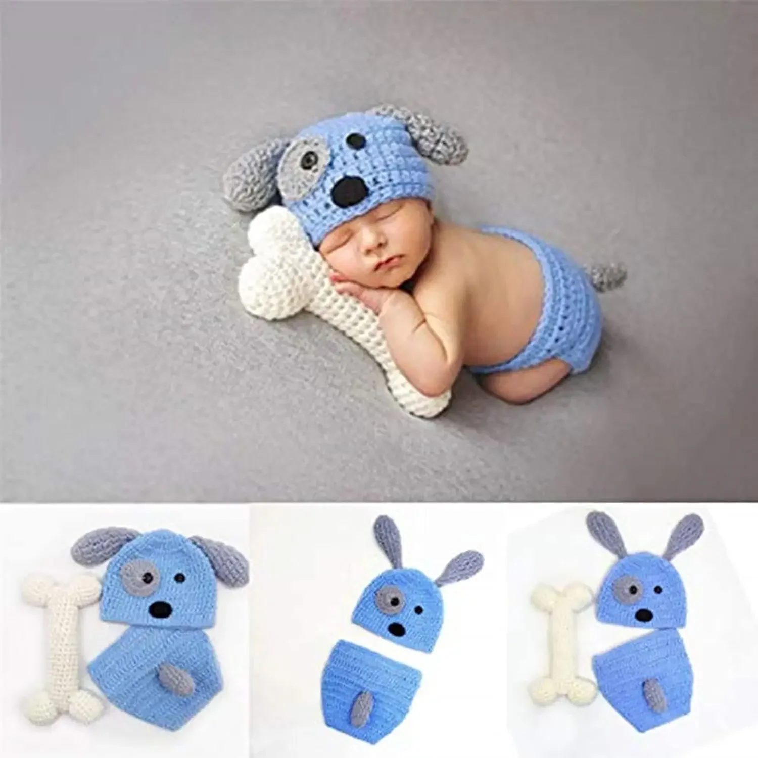 Conjunto ganchillo azul vista frontal