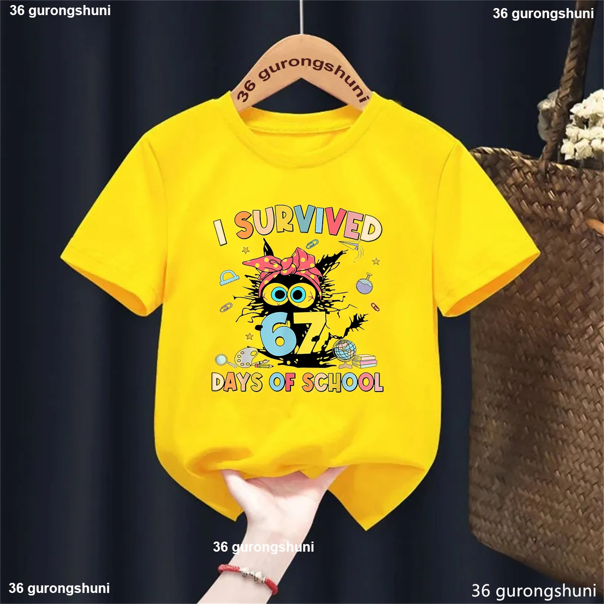 Camiseta para niñas con estampado de gato negro estilo kawaii - imagen 2
