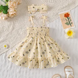 Conjunto de verano para niña con vestido camisero y diadema abeja