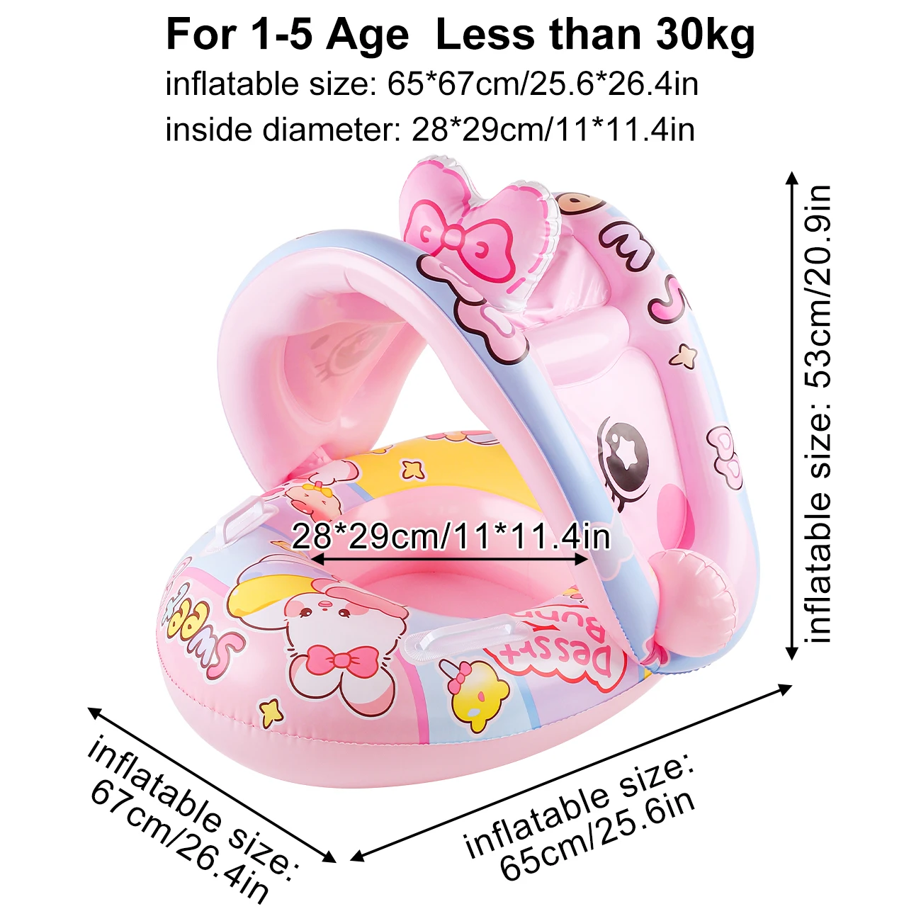Tumbona inflable con sombrilla y conejito rosa para verano infantil - imagen 5