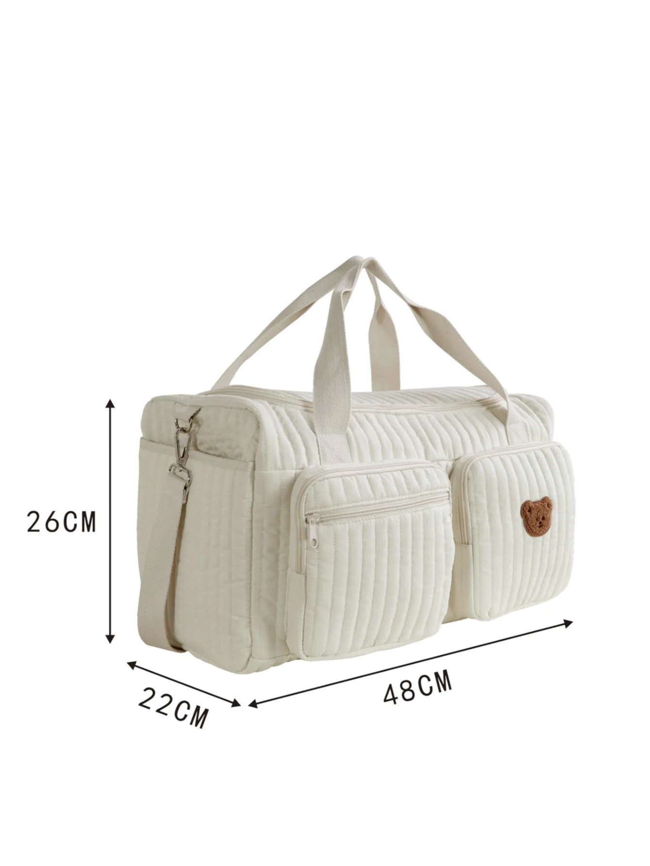 Bolsa de pañales para mamá – Algodón beige bordado oso - imagen 2