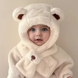 Conjunto gorro y bufanda de oso de peluche con orejas para niña