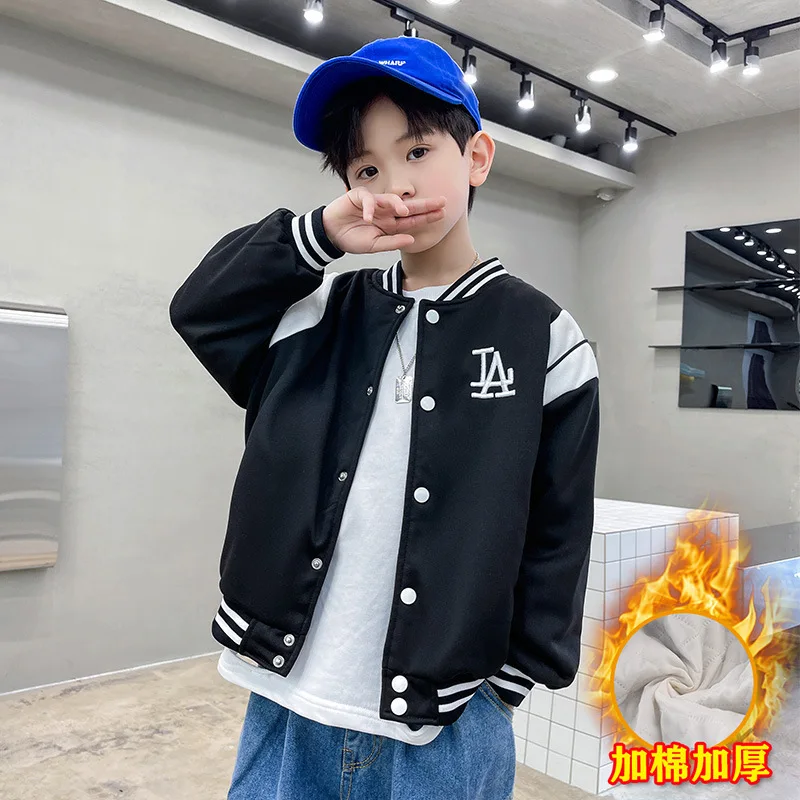 Chaqueta gruesa infantil estilo béisbol con cuello redondo cálida - imagen 3