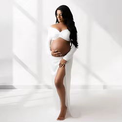 Vestido de maternidad con espalda descubierta, cuello V y manga larga