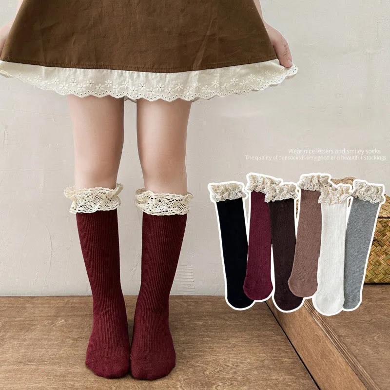 Calcetines tubo primavera con encaje para niños y niñas - imagen 4