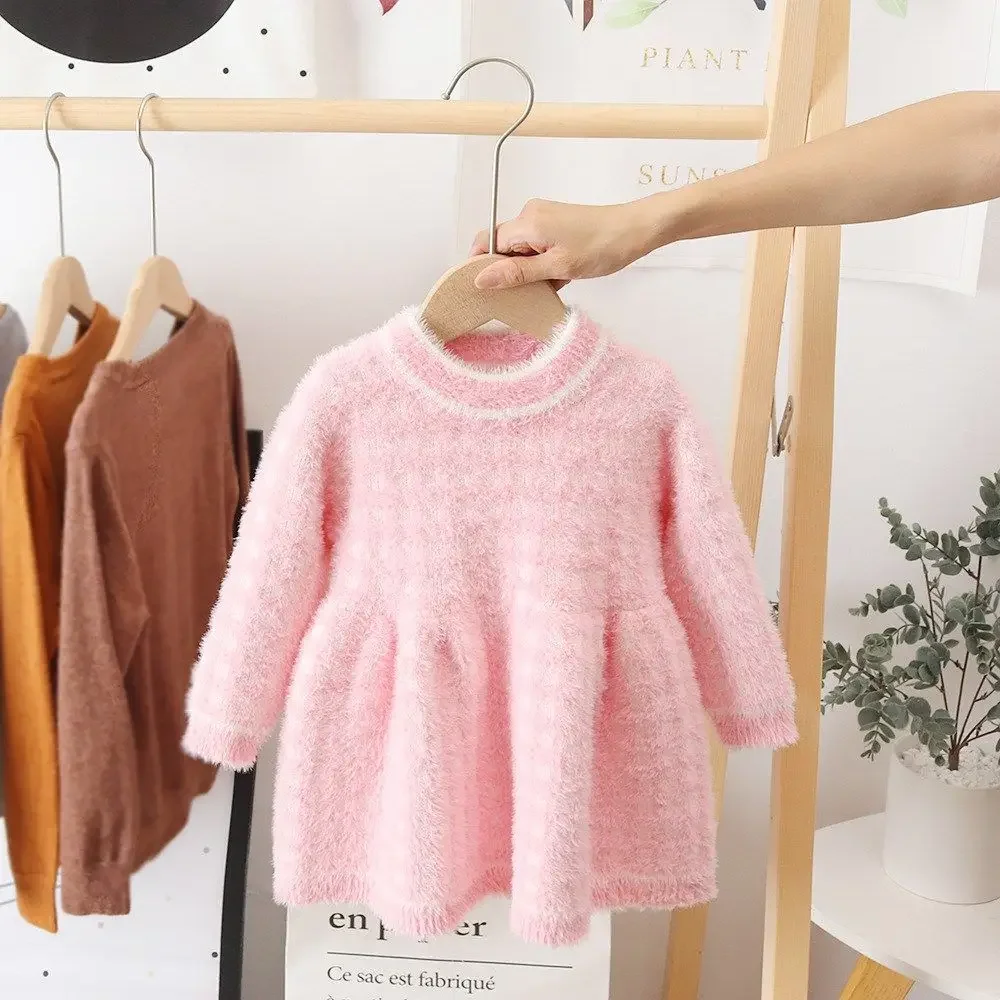 Vestido de punto para bebé de invierno con lana tipo visón para niña - imagen 5