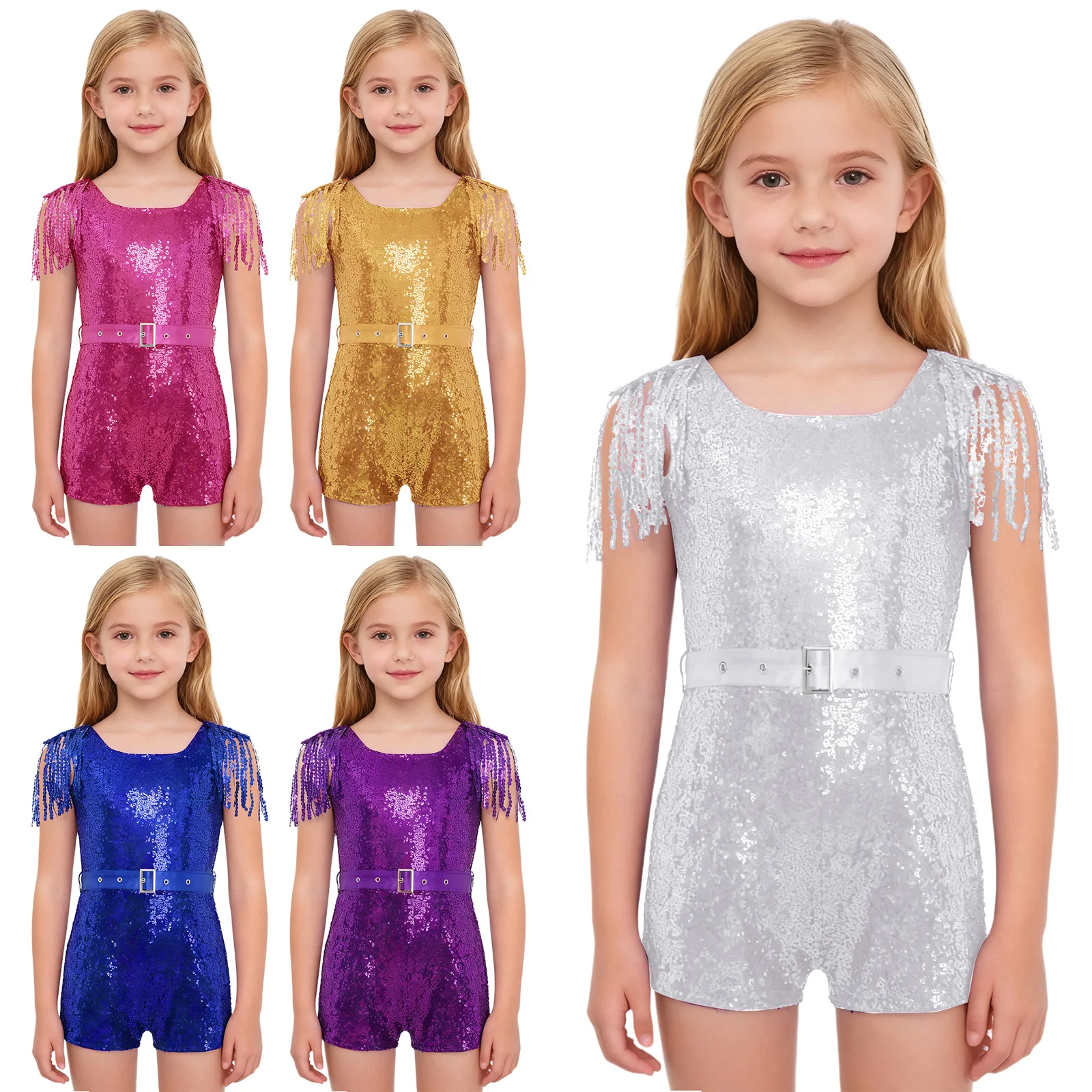 Pelele de jazz para niñas con lentejuelas brillantes y borlas - imagen 3